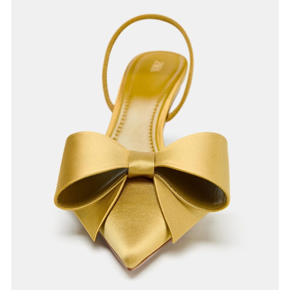 Zara Satin Slingback Heels Bow Pointed Toe Stiletto Wedding Party Sz 6.5 NWT - Picture 16 of 16